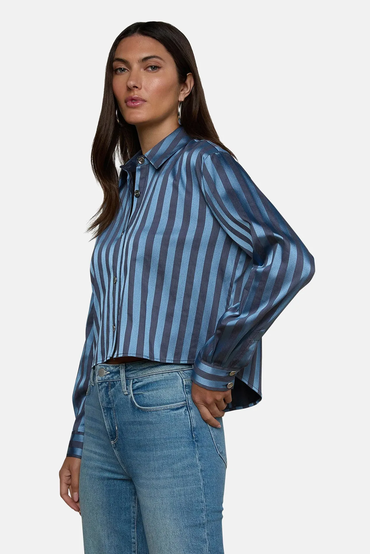 Cosette Crop Hi Low Shirt Blue Multi Stripe sold by Blue & Cream product image thumbnail 3