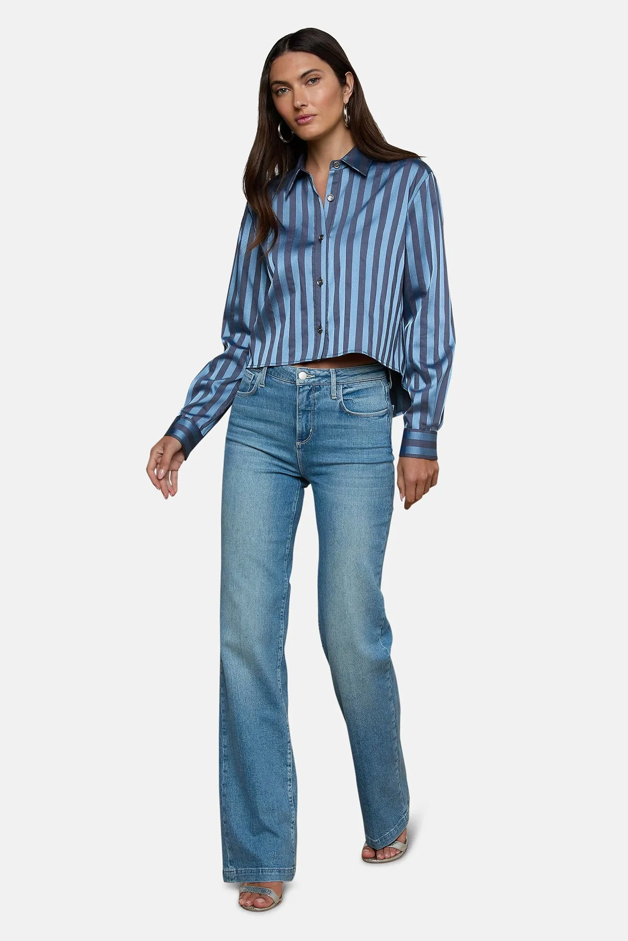 Cosette Crop Hi Low Shirt Blue Multi Stripe sold by Blue & Cream product image thumbnail 4