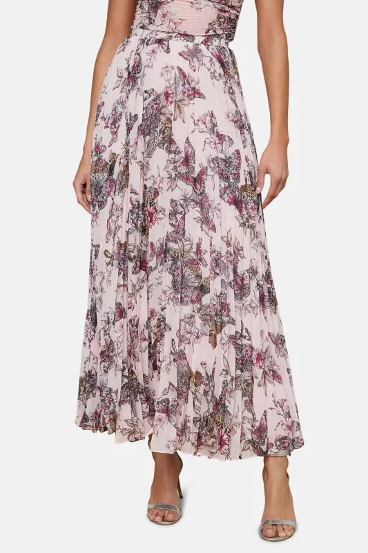 Torin Pleated Maxi Skirt Nectar Pink Multi Butterfly Jungle made by L'AGENCE