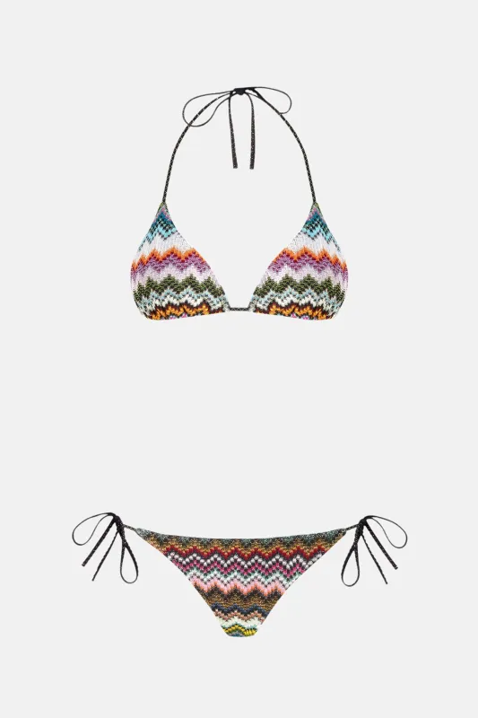 Triangle bikini with pixel-effect zigzag pattern sold by Blue & Cream