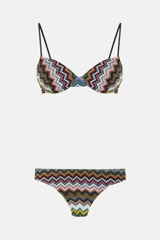 Balcony bikini zigzag pixel-effect pattern Black & Multicoloured sold by Blue & Cream