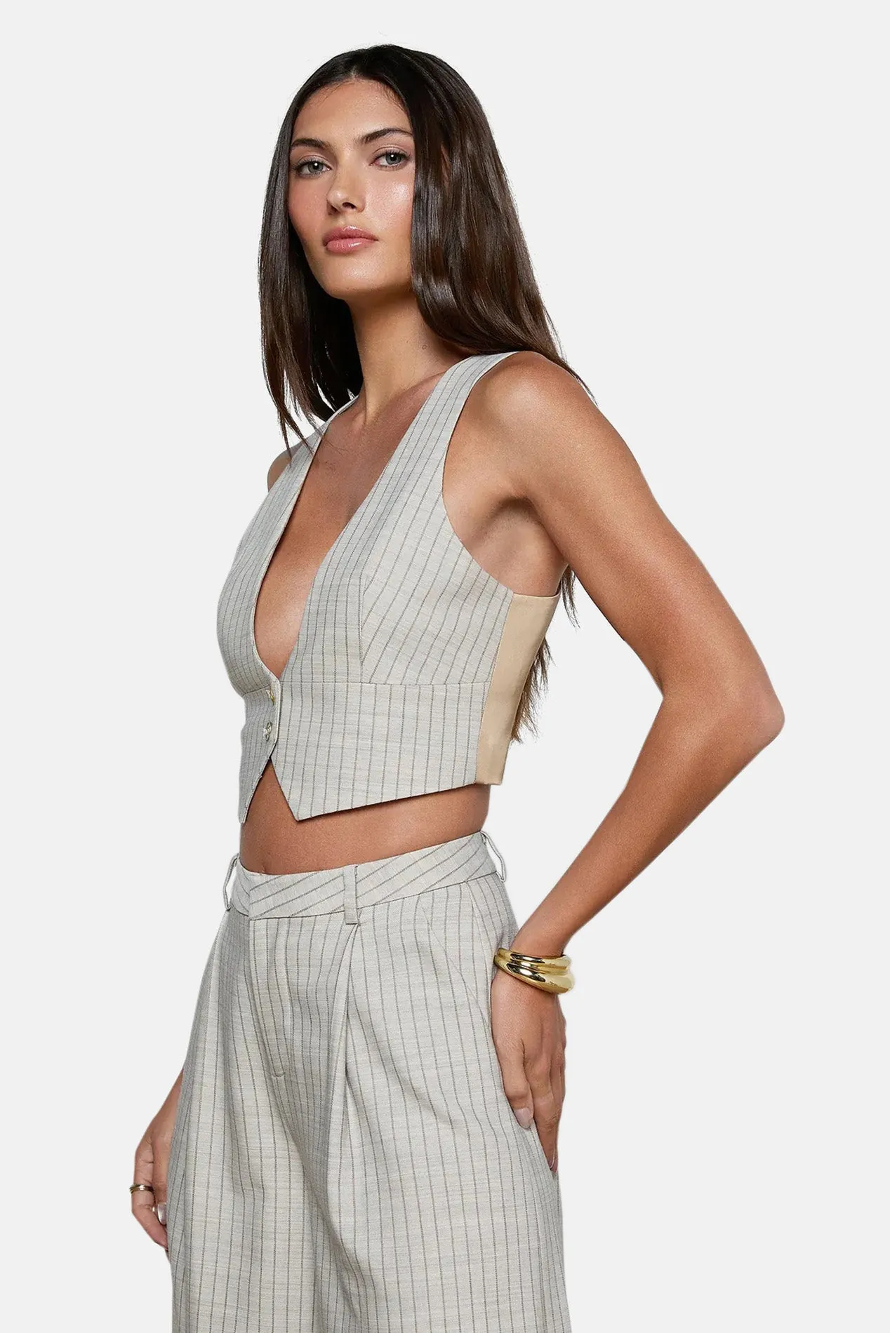 Devony Pinstriped Vest Grey/Tan Pinstripe sold by Blue & Cream product image thumbnail 4