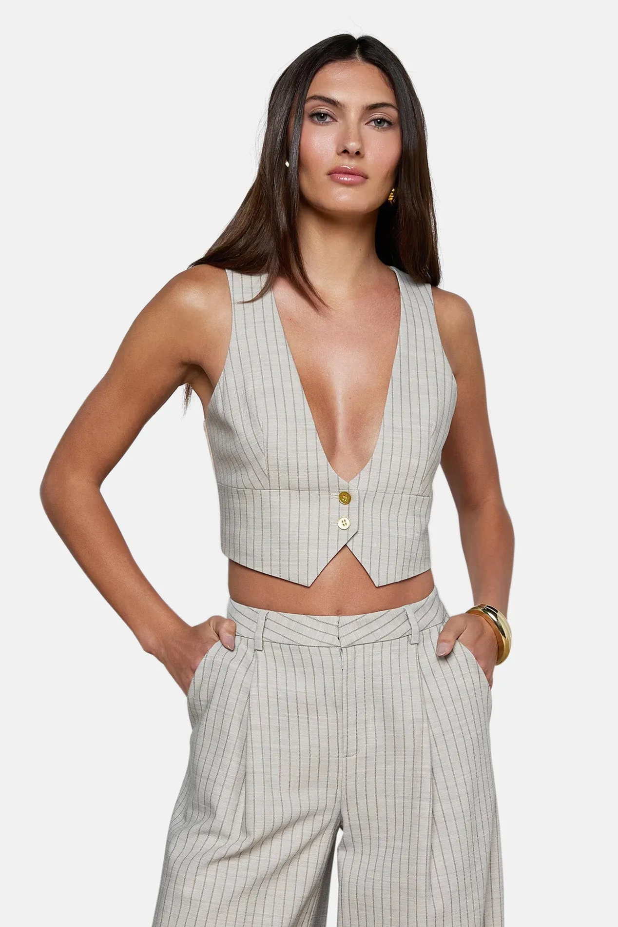Devony Pinstriped Vest Grey/Tan Pinstripe sold by Blue & Cream product image thumbnail 2