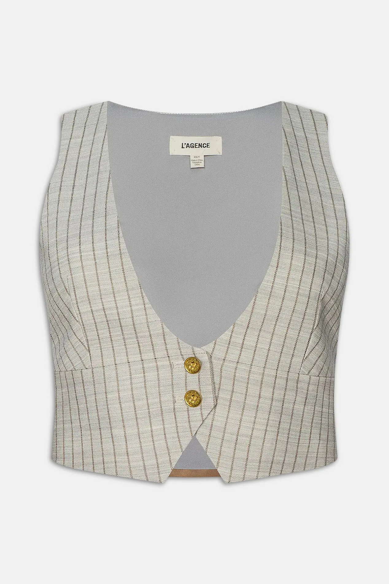 Devony Pinstriped Vest Grey/Tan Pinstripe sold by Blue & Cream