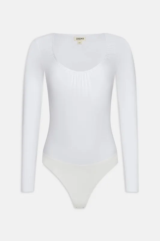 Cassandra Ruched Bodysuit White sold by Blue & Cream