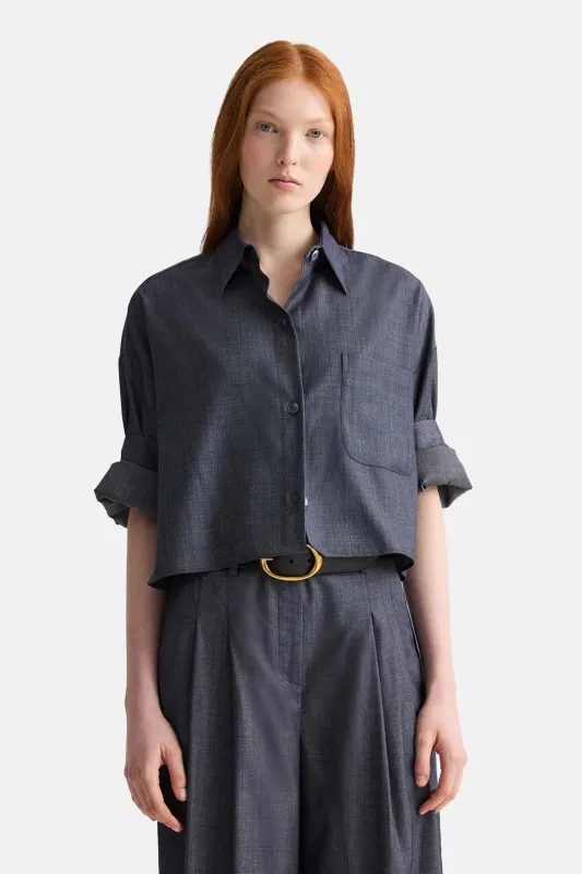Next Ex Crop Shirt In Medium Indigo made by Blue & Cream