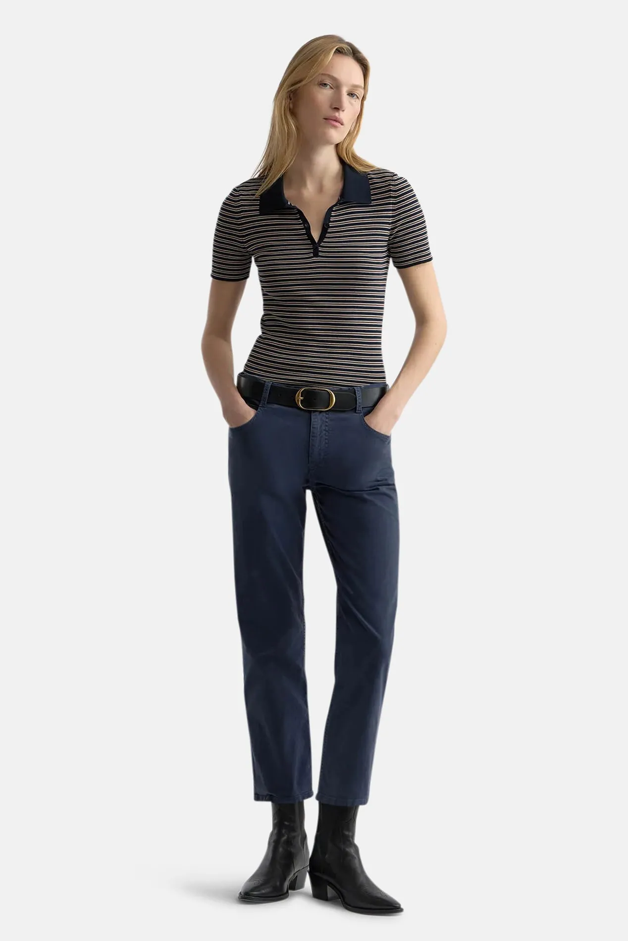 Gemmatta Stripe Polo Dark Navy/Brown Stripe sold by Blue & Cream product image thumbnail 5