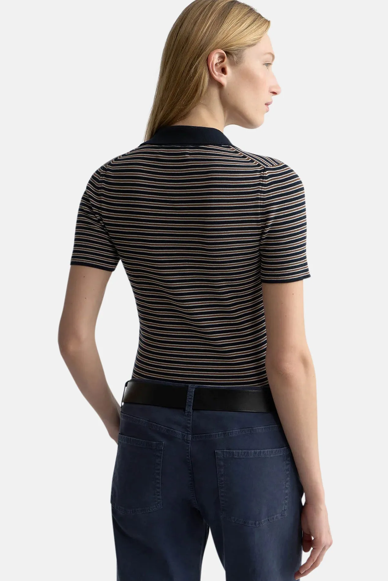 Gemmatta Stripe Polo Dark Navy/Brown Stripe sold by Blue & Cream product image thumbnail 3