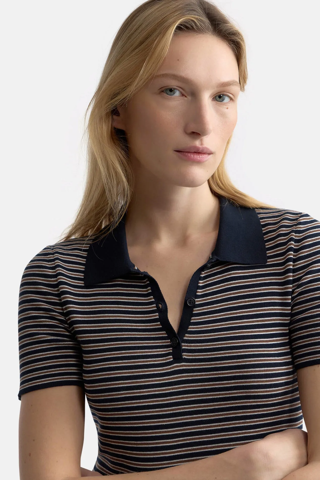Gemmatta Stripe Polo Dark Navy/Brown Stripe sold by Blue & Cream product image thumbnail 4