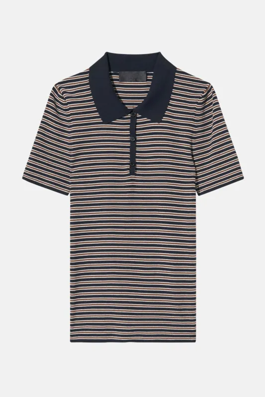 Gemmatta Stripe Polo Dark Navy/Brown Stripe made by Nili Lotan