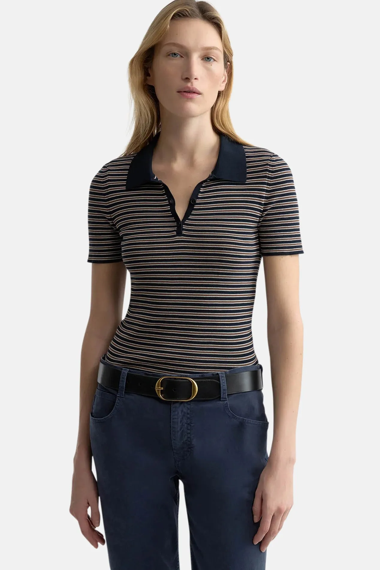 Gemmatta Stripe Polo Dark Navy/Brown Stripe sold by Blue & Cream product image thumbnail 2