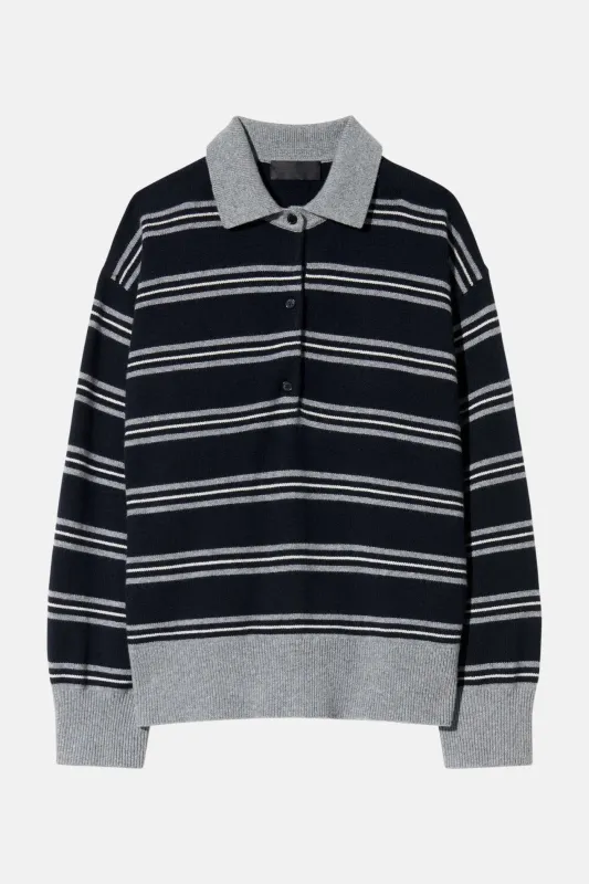 Galvez Stripe Polo Dark Navy/Grey Stripe sold by Blue & Cream