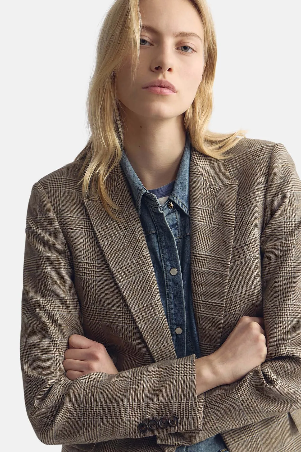 Anabel Tailored Blazer Grey/Ochre Check sold by Blue & Cream product image thumbnail 5