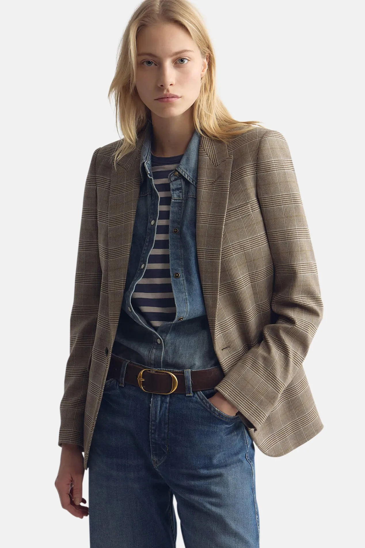 Anabel Tailored Blazer Grey/Ochre Check sold by Blue & Cream product image thumbnail 2