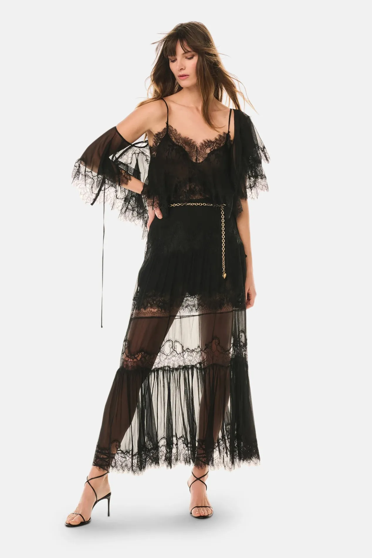 Thessisa Silk Lace Cropped Shawl Blouse Black sold by Blue & Cream product image thumbnail 4