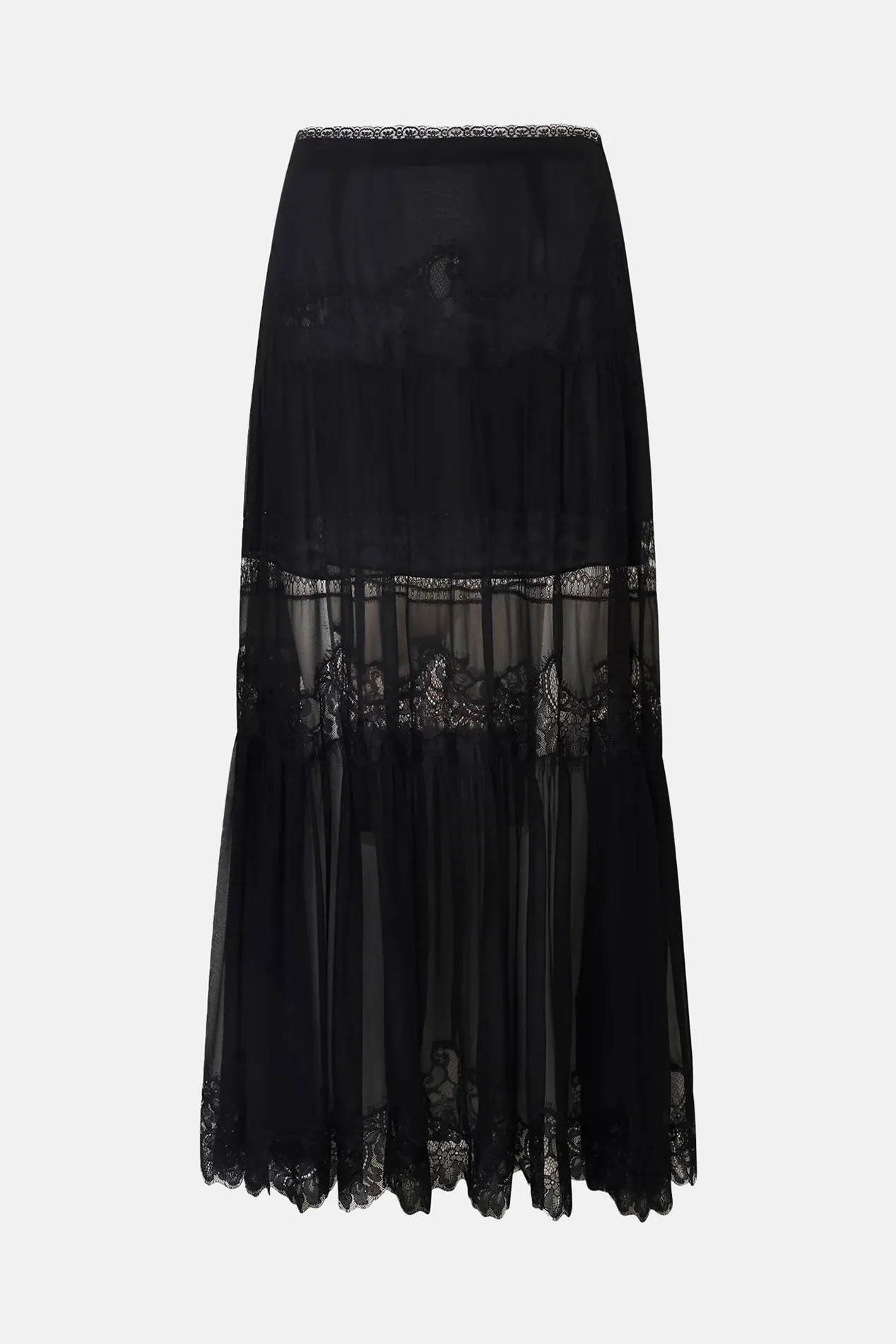 Aureline Silk Lace Pleated Maxi Skirt Black sold by Blue & Cream