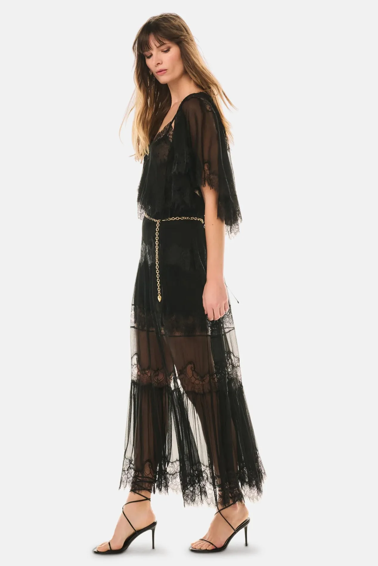 Aureline Silk Lace Pleated Maxi Skirt Black sold by Blue & Cream product image thumbnail 3