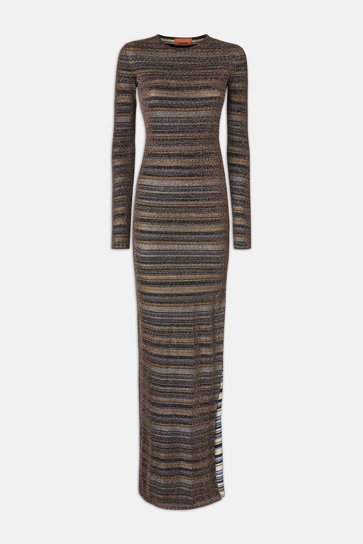 Striped Viscose Lamé Gown w/ Slit Green & Brown sold by Blue & Cream