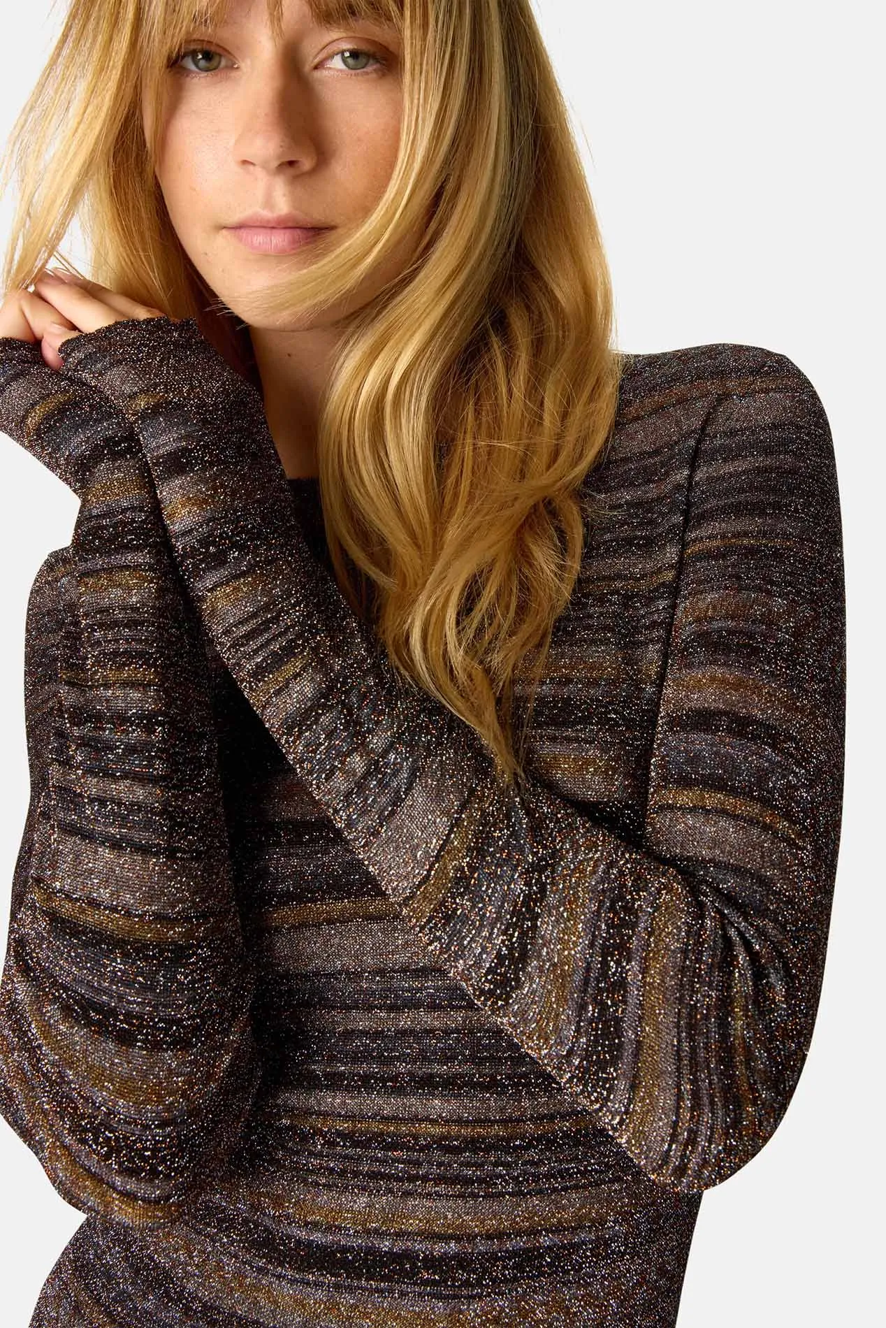 Striped Viscose Lamé Gown w/ Slit Green & Brown sold by Blue & Cream product image thumbnail 4