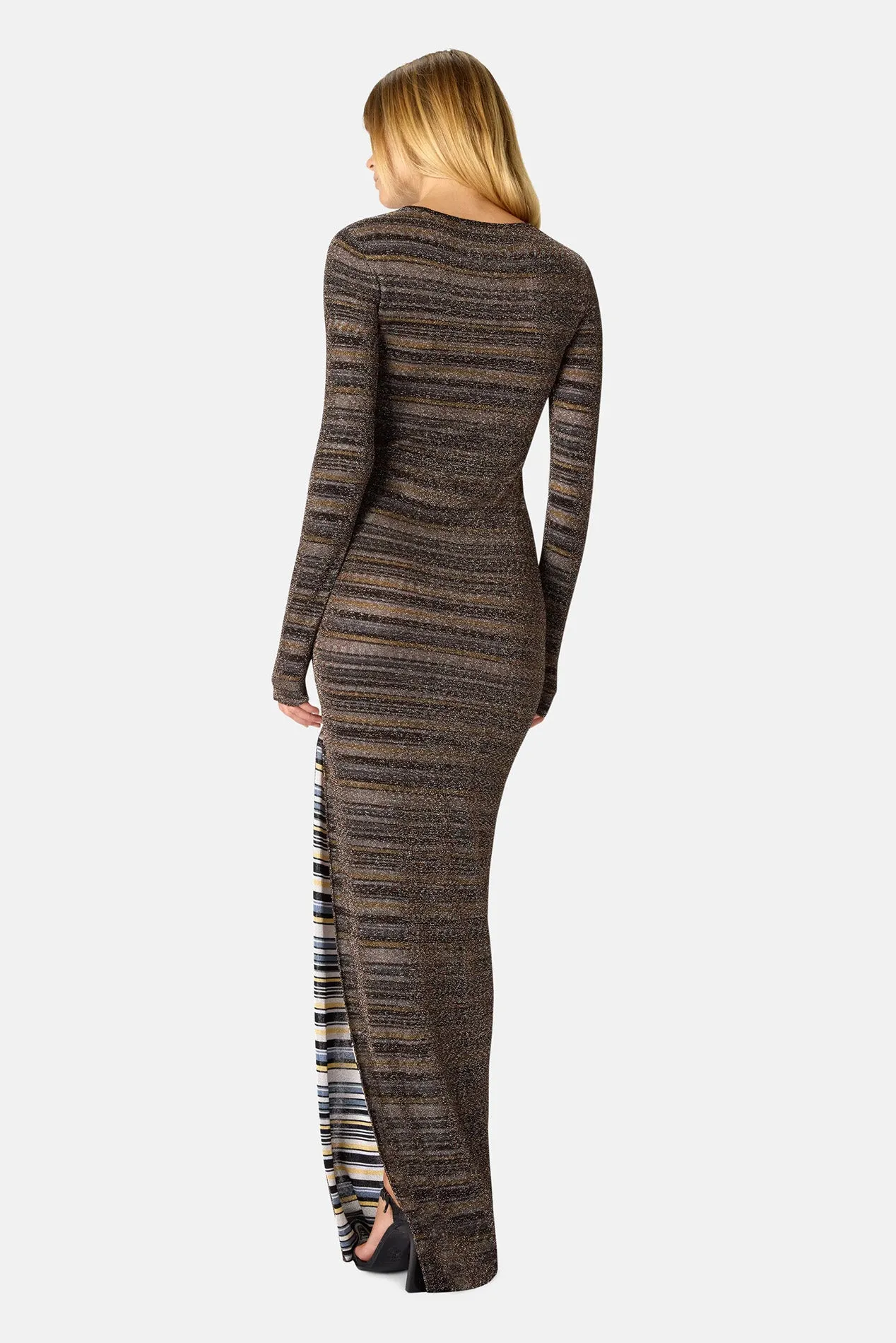 Striped Viscose Lamé Gown w/ Slit Green & Brown sold by Blue & Cream product image thumbnail 3