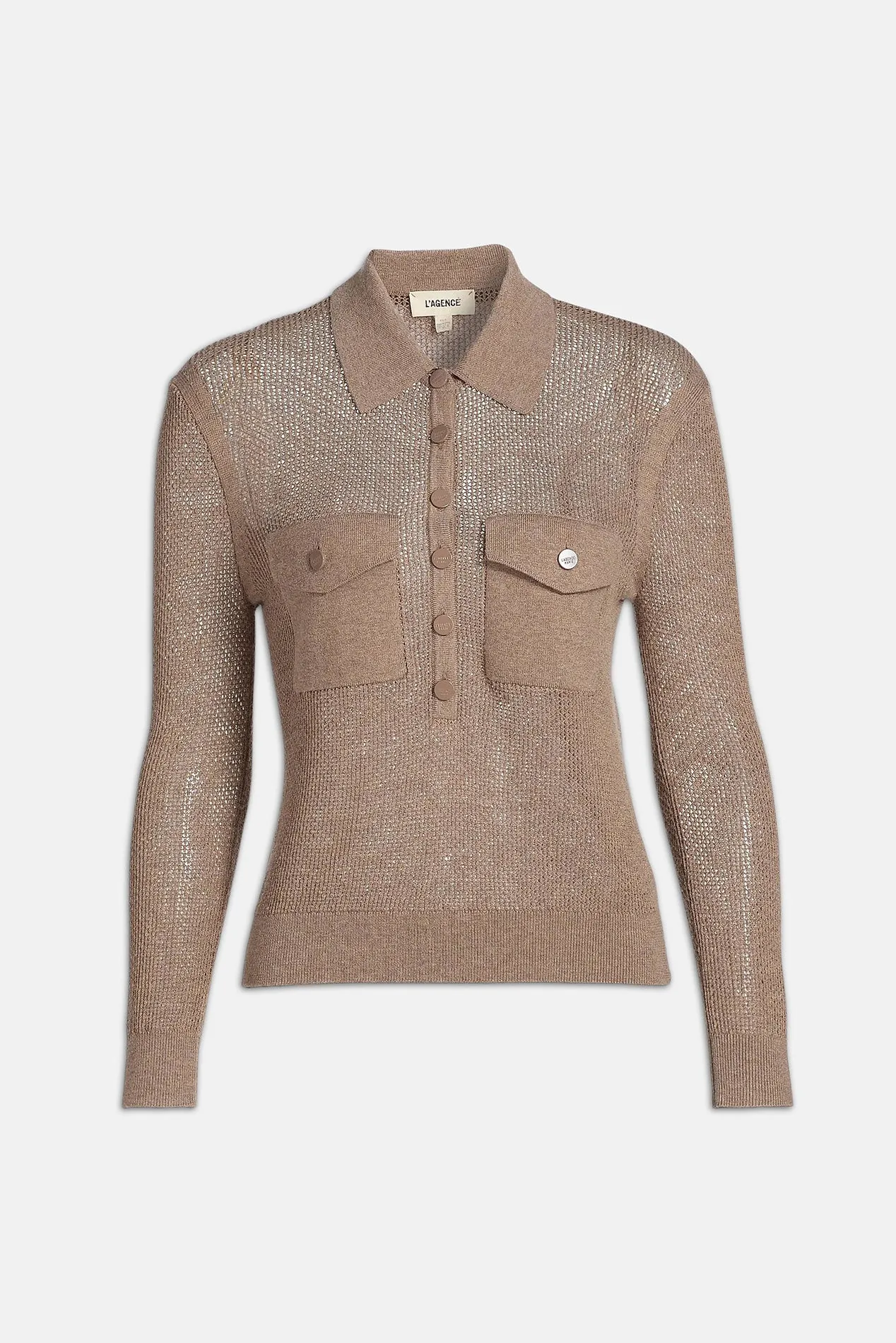 Carine Pointelle Collared Sweater Mushroom sold by Blue & Cream