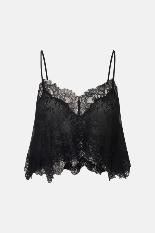 Elysia Silk Lace Crop Top Black made by LoveShackFancy