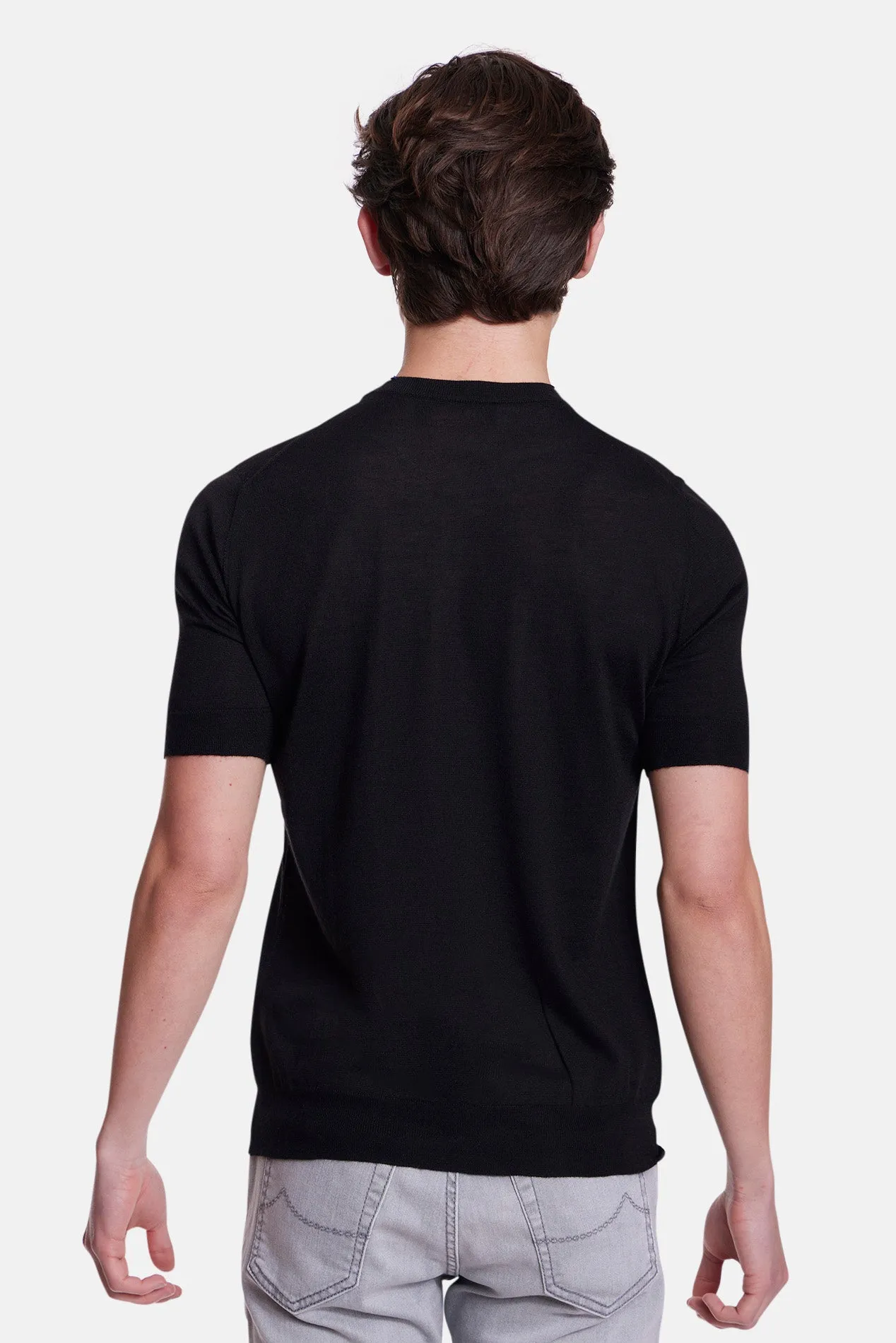 140's Silk Cashmere Short Sleeve Crew Black sold by Blue & Cream product image thumbnail 3