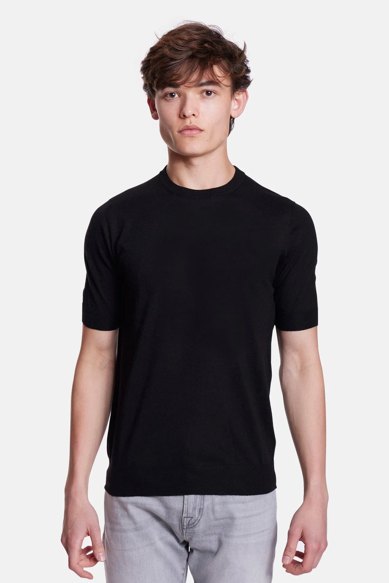140's Silk Cashmere Short Sleeve Crew Black sold by Blue & Cream