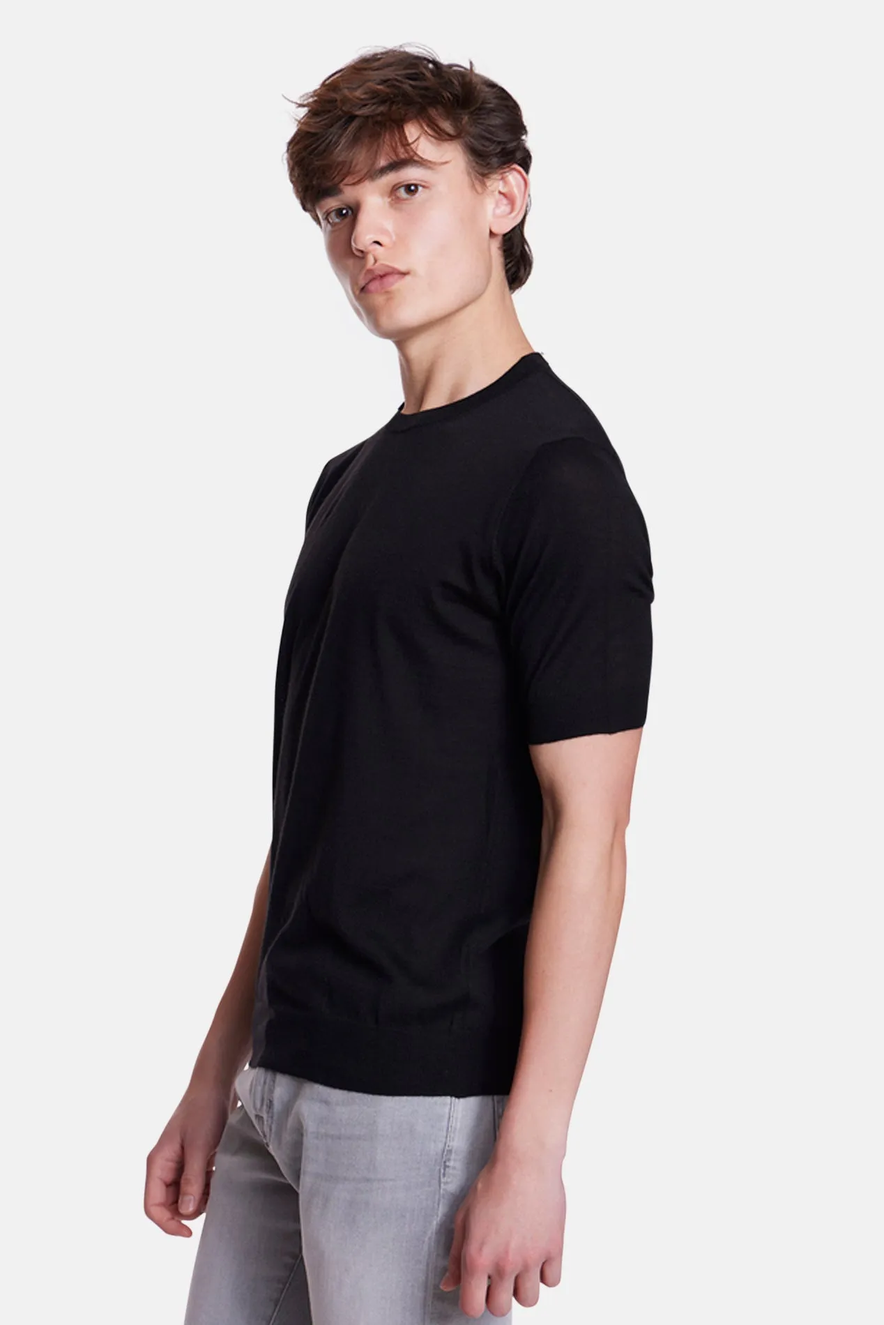 140's Silk Cashmere Short Sleeve Crew Black sold by Blue & Cream product image thumbnail 2