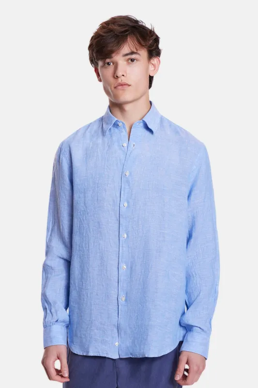 Soft Linen Button Up Shirt Blue made by Aspesi
