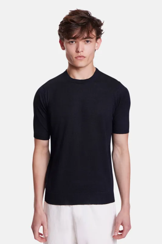 Linen Knit Tee Black made by Filippo de Laurentiis