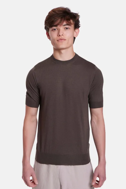 140's Silk Cashmere Short Sleeve Crew Cacao made by Filippo de Laurentiis