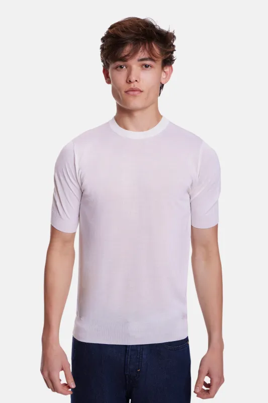140's Silk Cashmere Short Sleeve Crew Ivory made by Filippo de Laurentiis