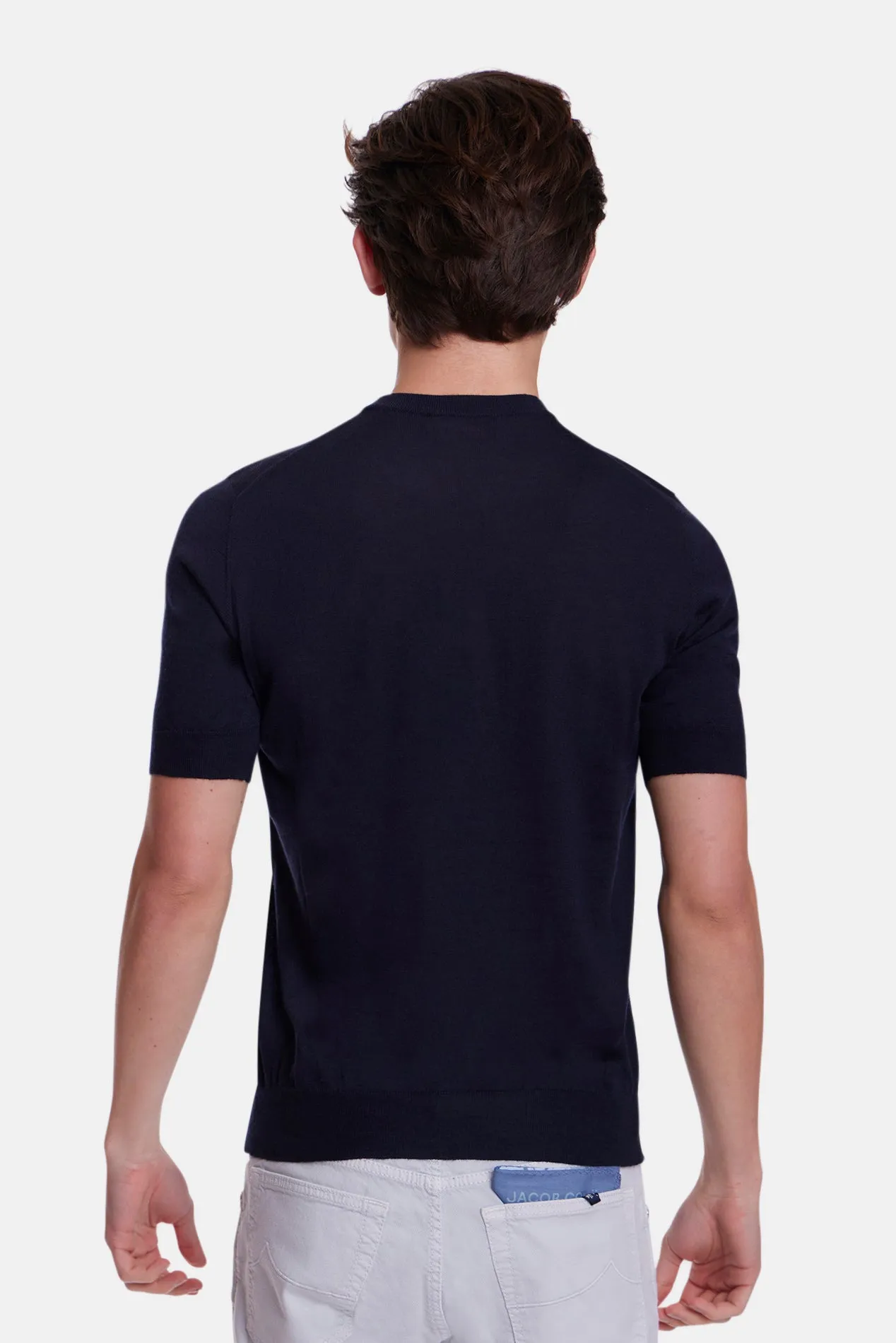 140's Silk Cashmere Short Sleeve Crew Navy sold by Blue & Cream product image thumbnail 3