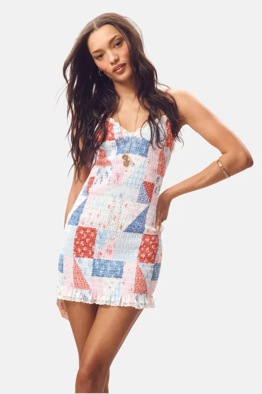 Solier Patchwork Print Mini Dress Blueberry Sundae made by LoveShackFancy