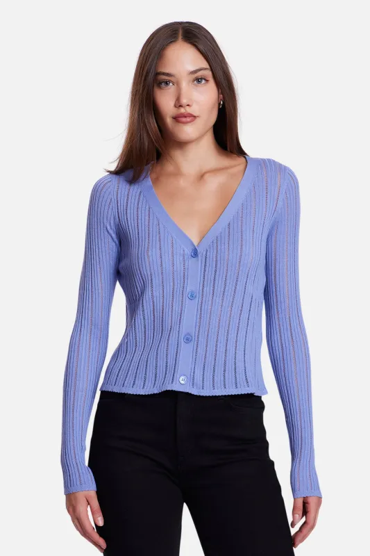 Monica Drop Needle Pointelle Cardigan Blue made by Blue & Cream