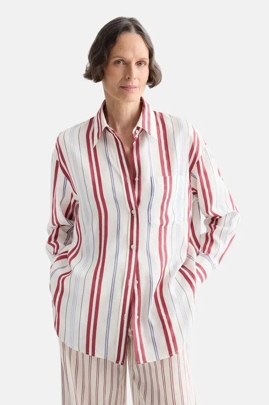 Big Joe Shirt in Silk Stripe Ivory / Blue / Wine made by Blue & Cream