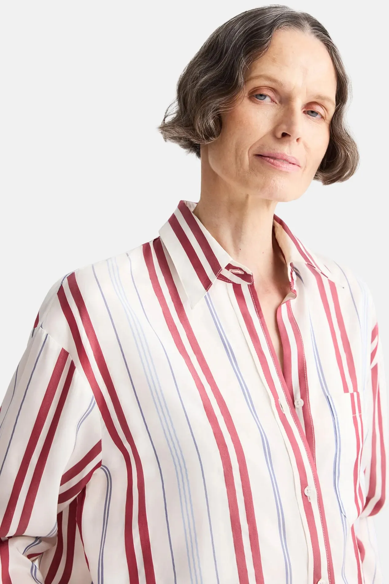 Big Joe Shirt in Silk Stripe Ivory / Blue / Wine sold by Blue & Cream product image thumbnail 2