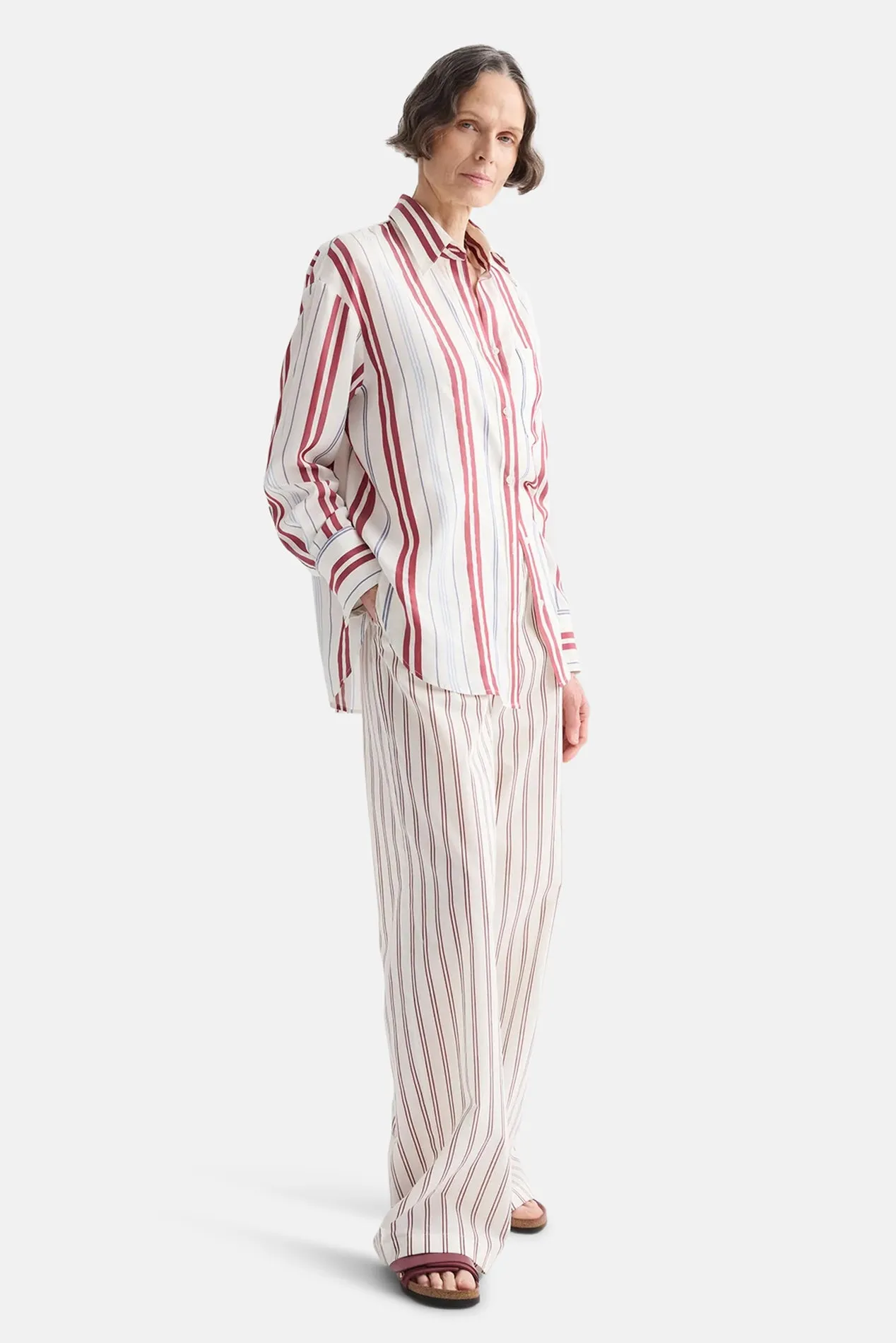 Big Joe Shirt in Silk Stripe Ivory / Blue / Wine sold by Blue & Cream product image thumbnail 4