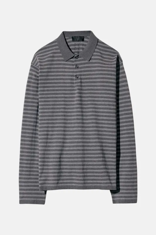 Foley Stripe Polo Charcoal/Ivory Stripe made by Nili Lotan