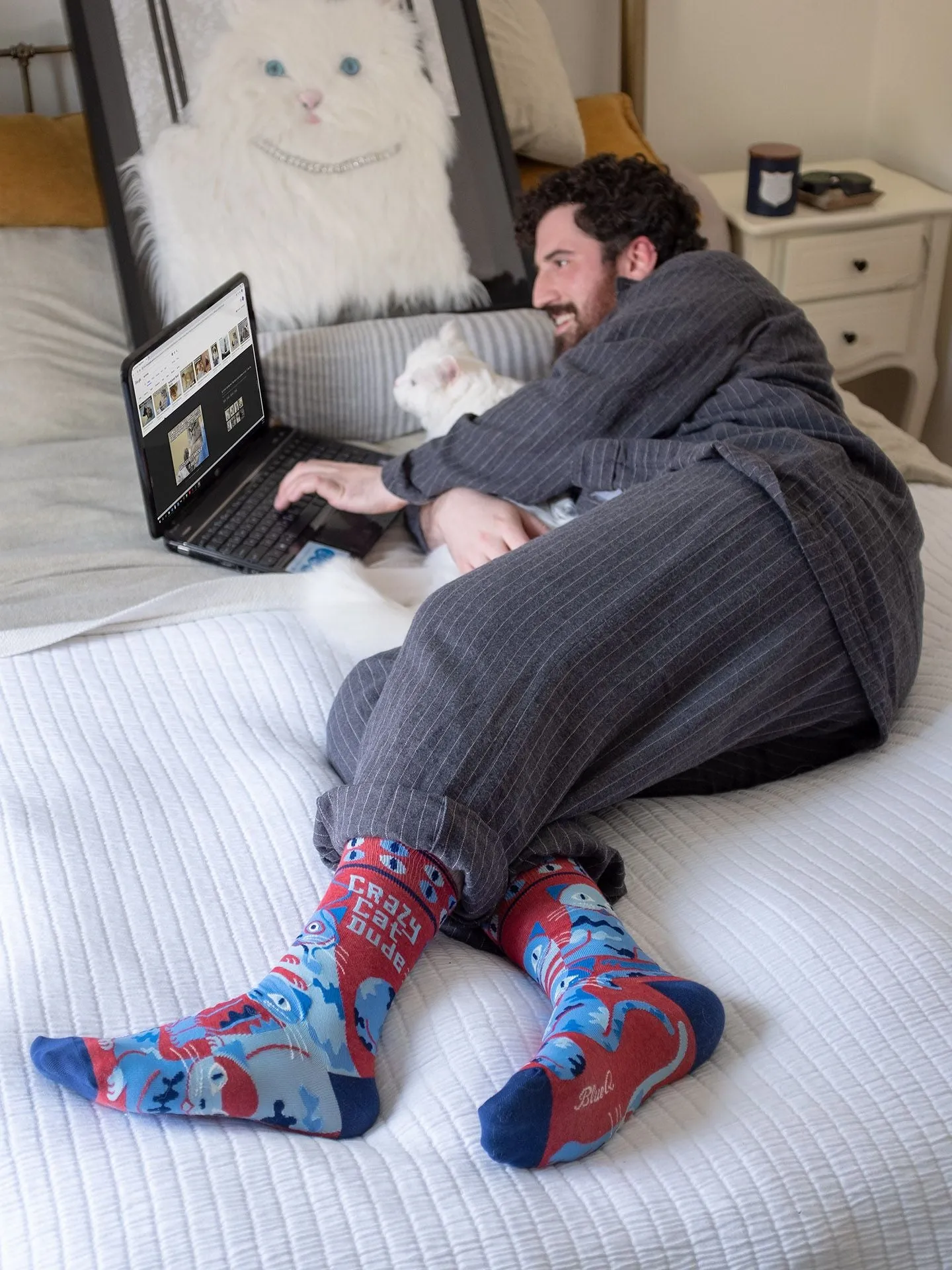 Crazy Cat Dude M-Crew Socks sold by Blue Q product image thumbnail 3