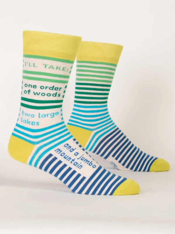I'll Take One Order Of Woods, Two Large Lakes, And A Jumbo Mountain M-Crew Socks sold by Blue Q