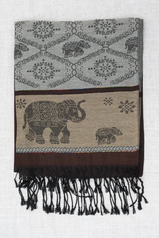 Pashmina Scarf, Elephant, Coffee sold by Blue Sky