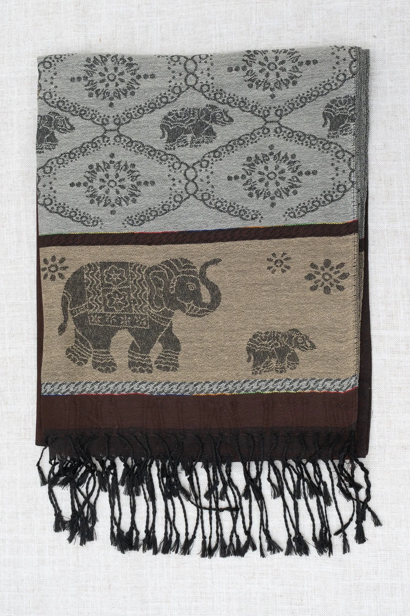 Pashmina Scarf, Elephant, Coffee sold by Blue Sky