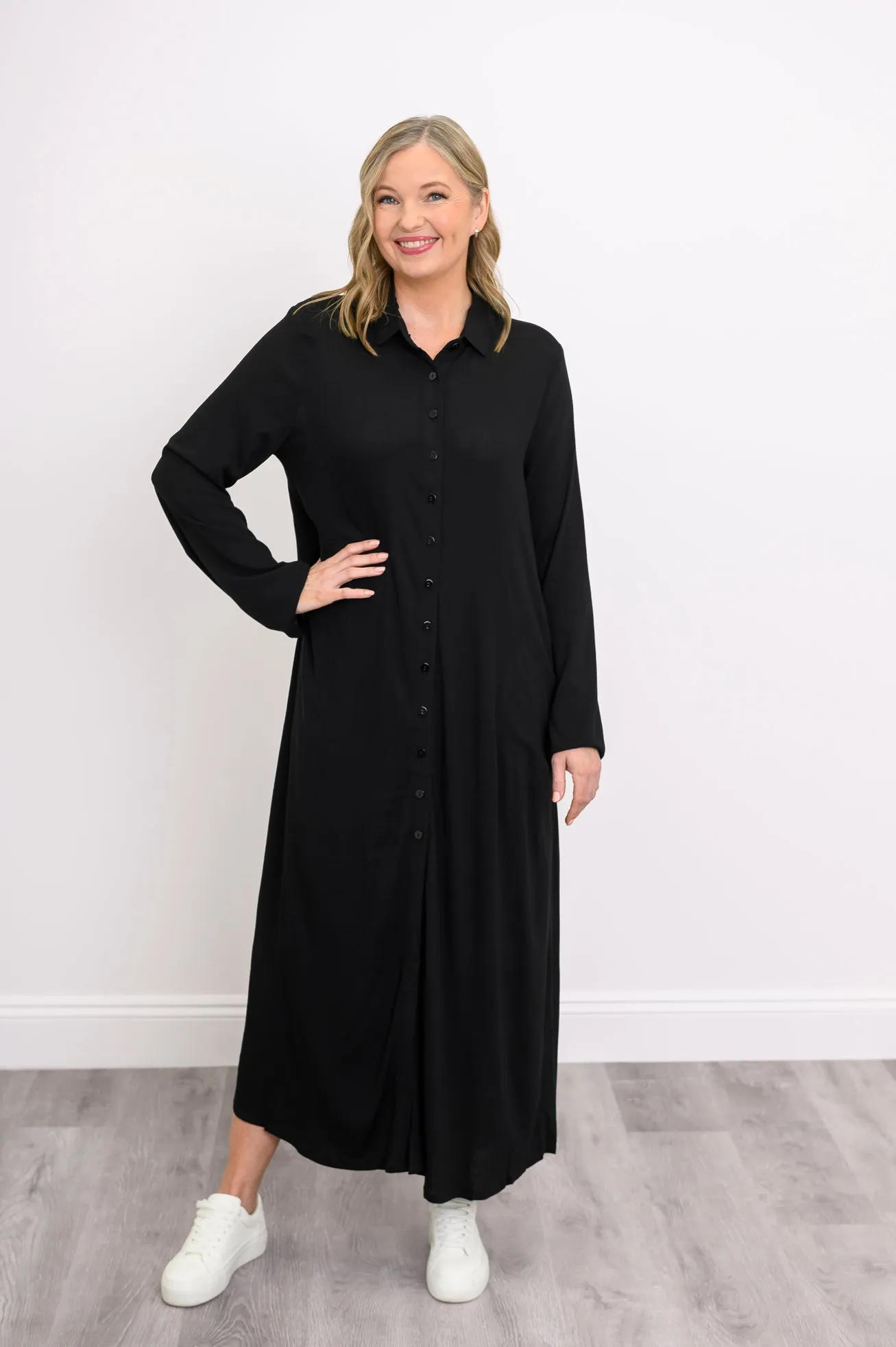 Jennifer L/S Dress, Black, Linen Bamboo sold by Blue Sky