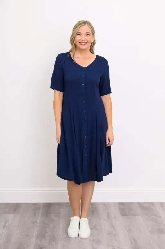 Teresa Dress, Indigo, Linen Bamboo sold by Blue Sky