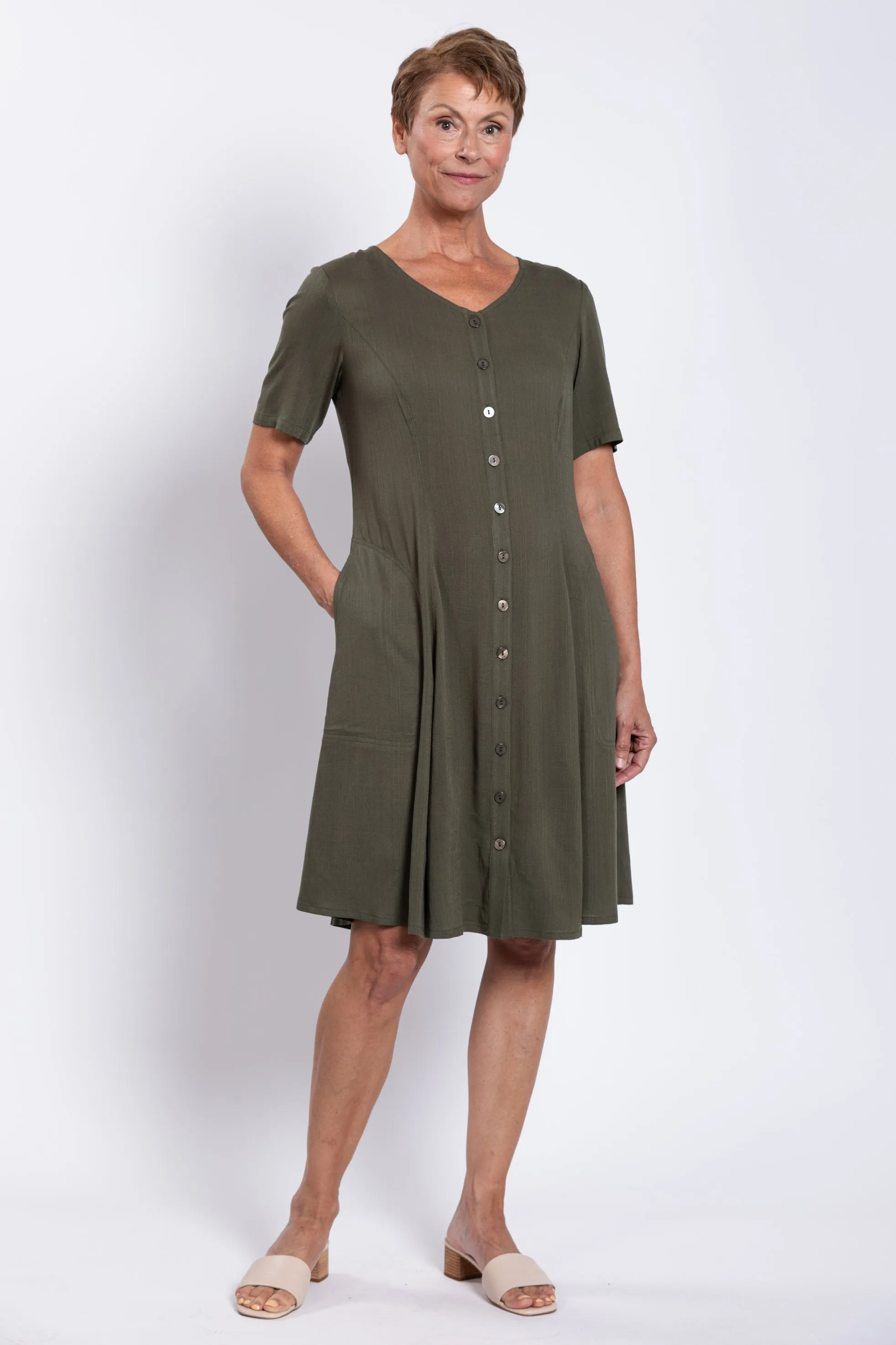 Teresa Dress, Khaki, Linen Bamboo sold by Blue Sky product image thumbnail 4