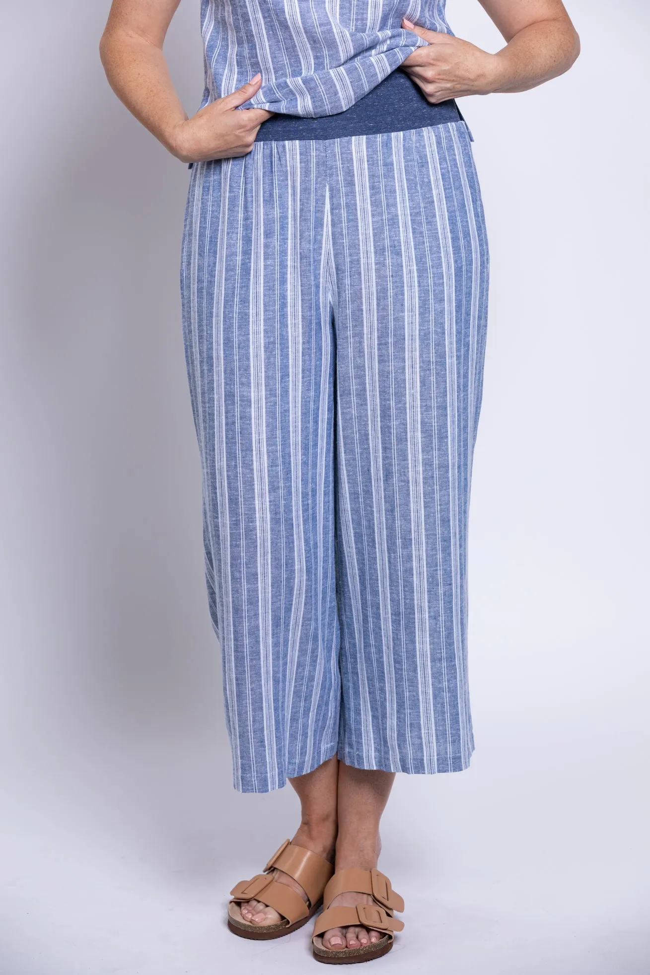 Landon Capri, Denim Stripe, Linen Viscose sold by Blue Sky