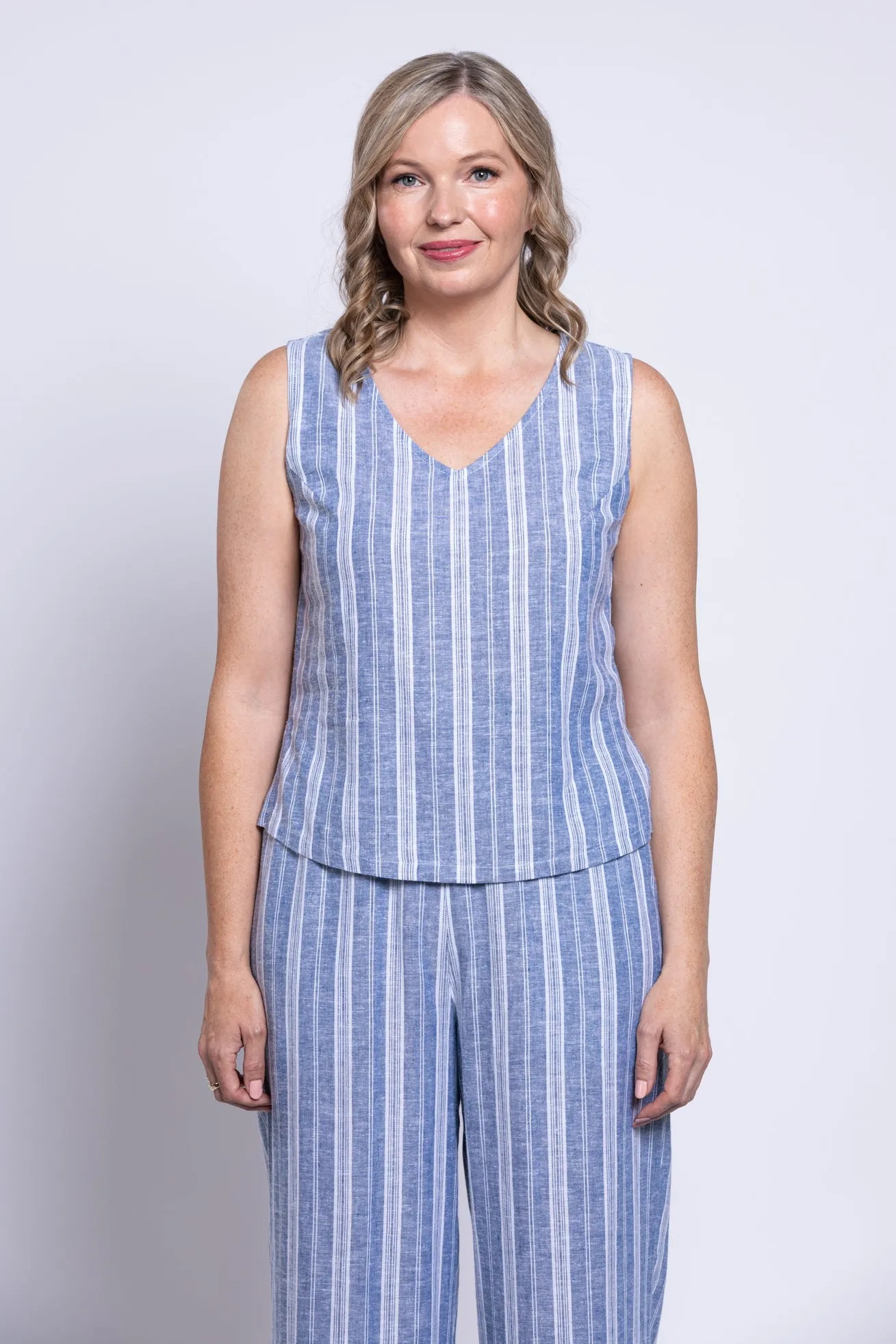 Havana Tank, Denim Stripe, Linen Viscose sold by Blue Sky