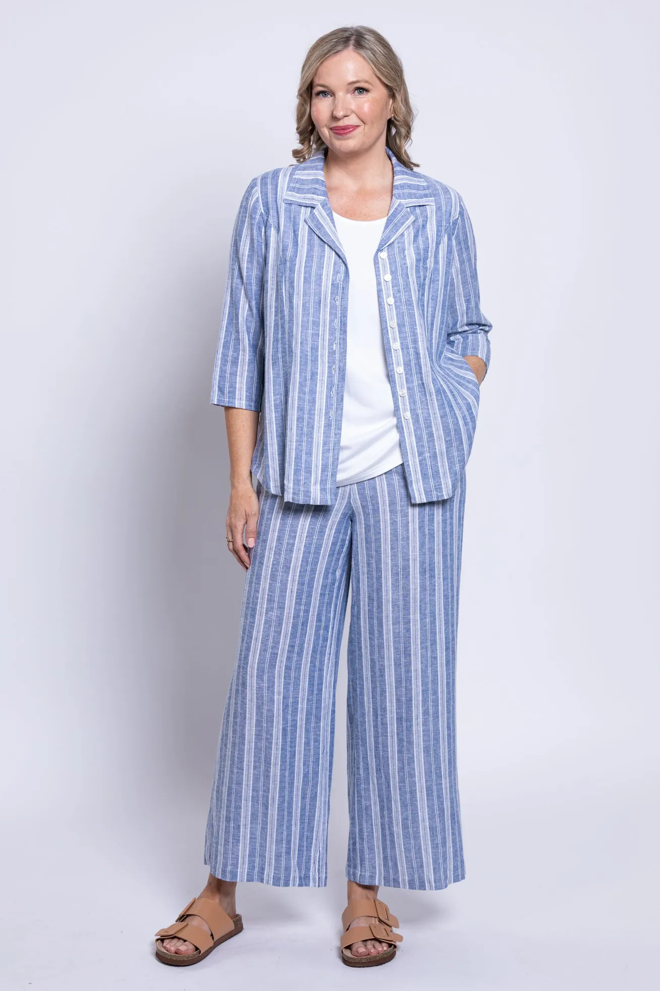 Samantha S/S Top, Denim Stripe, Linen Viscose sold by Blue Sky product image thumbnail 2